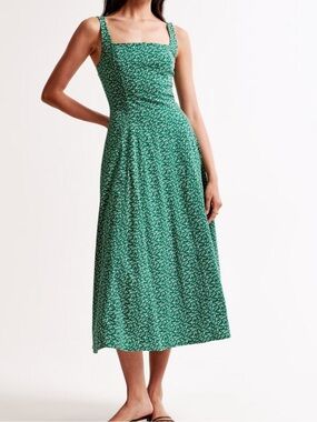 Abercrombie & Fitch Emerald Green Floral Square-Neck Midi Dress